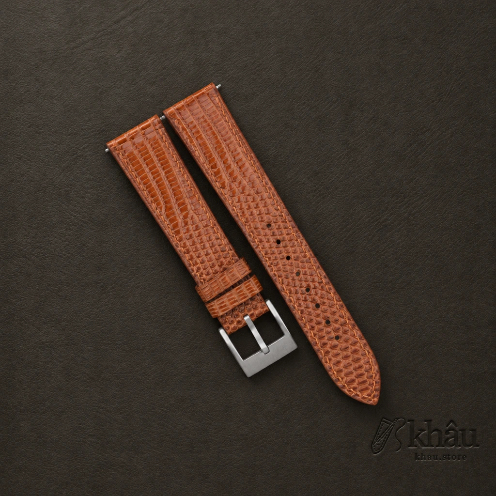 Brown Lizard Leather Watch Strap — front view