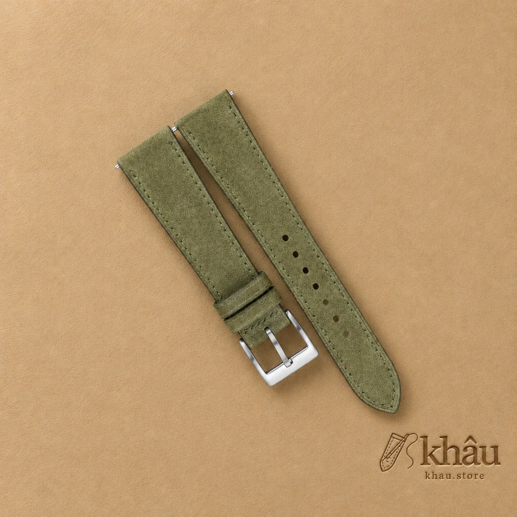 Moss Suede Leather Watch Strap — front view