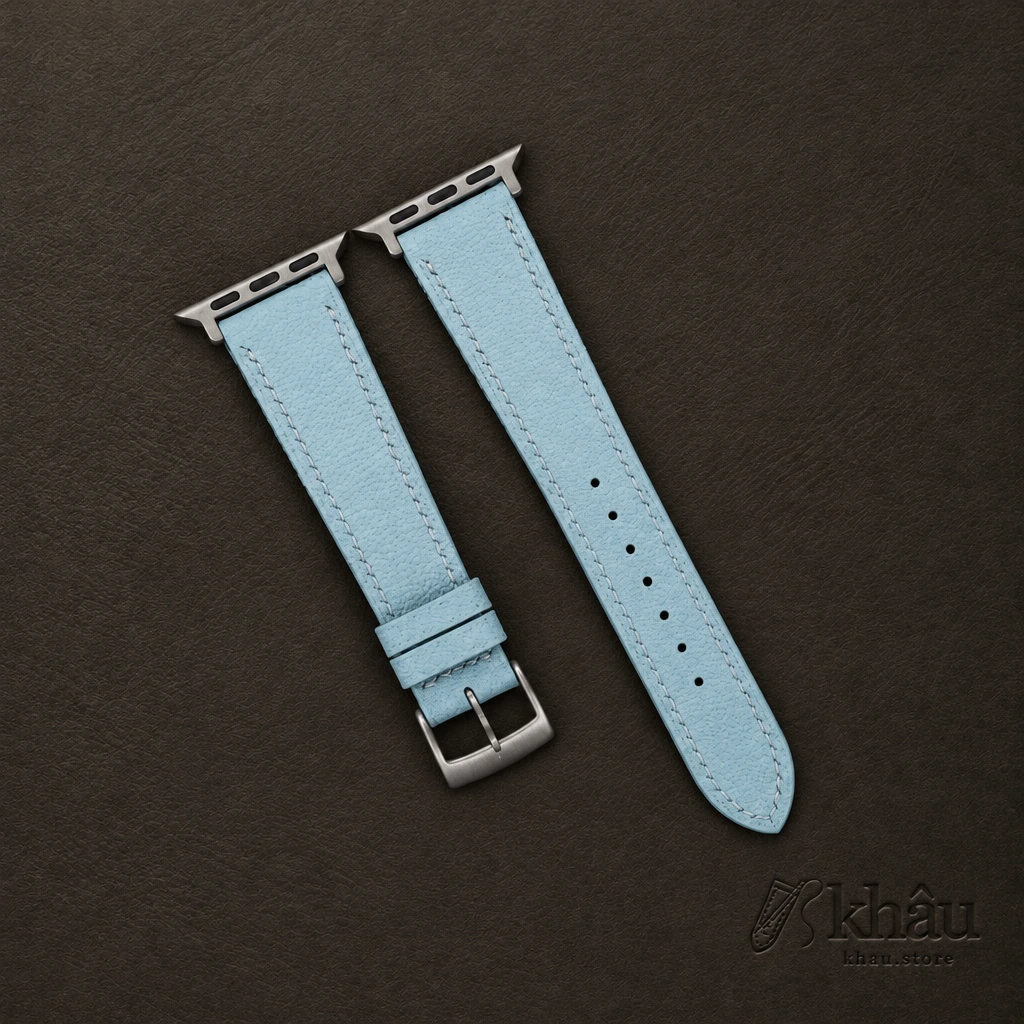 Light Aqua Alran Chevre Sully Leather Apple Watch Band — front view