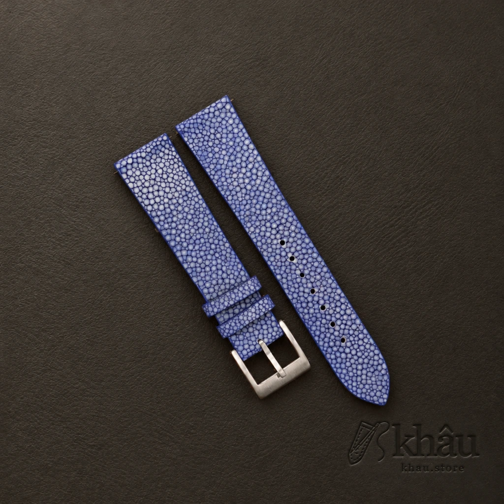 Vintage Blue Stingray Leather Watch Strap — front view