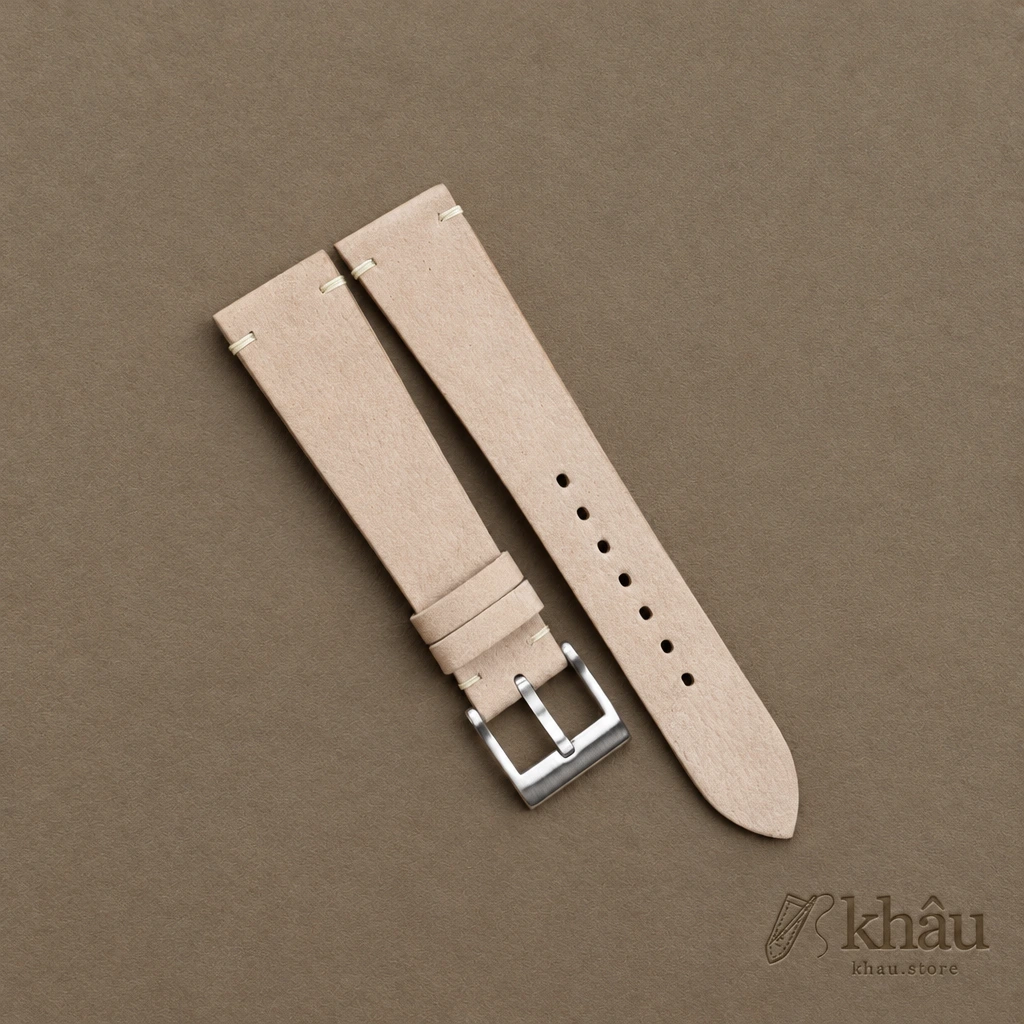 Vintage Light Cream Nubuck Leather Side-Stitch Watch Strap — front view