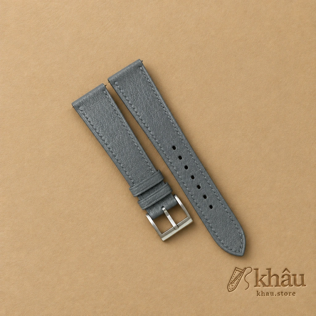 Steel Grey Alran Chevre Leather Watch Strap — front view