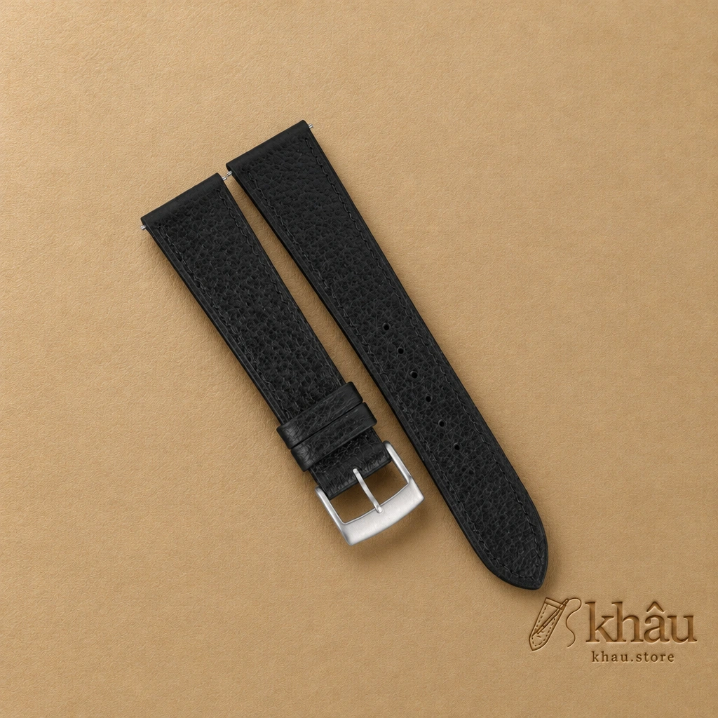 Black Peccary Leather Watch Strap — front view