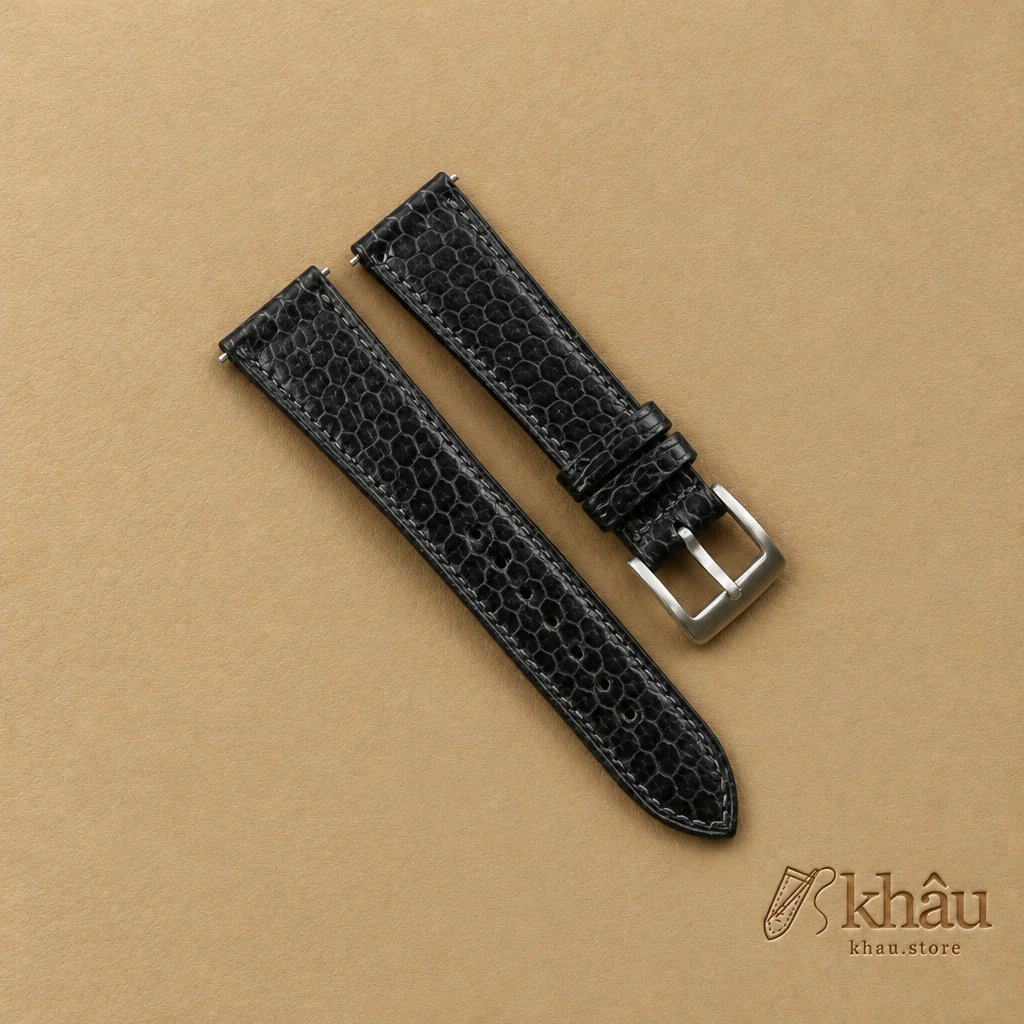 Black Snake Sea Leather Watch Strap — front view
