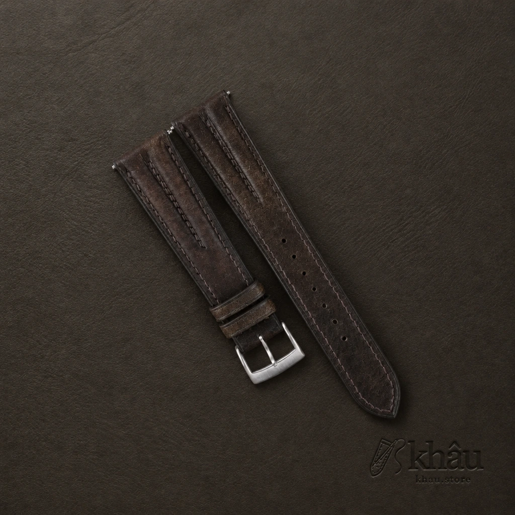 Double Padded Umber Brown Habana Leather Watch Strap — front view
