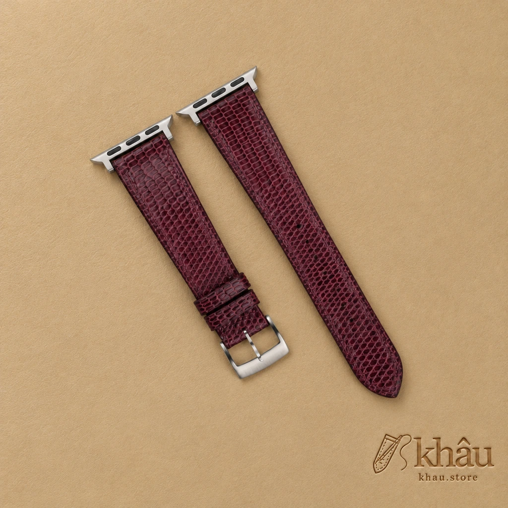 Burgundy Lizard Leather Apple Watch Band — front view