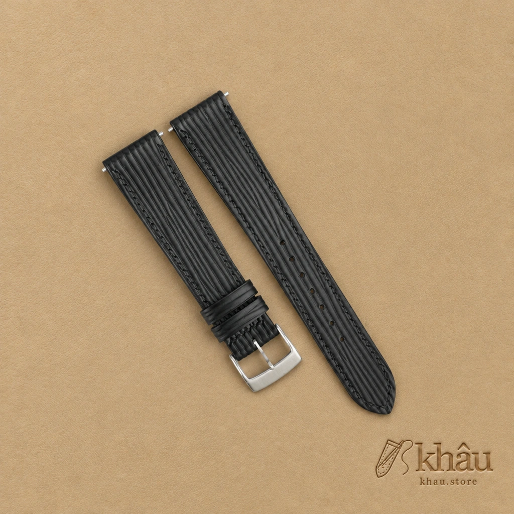 Black Epi Leather Watch Strap — front view