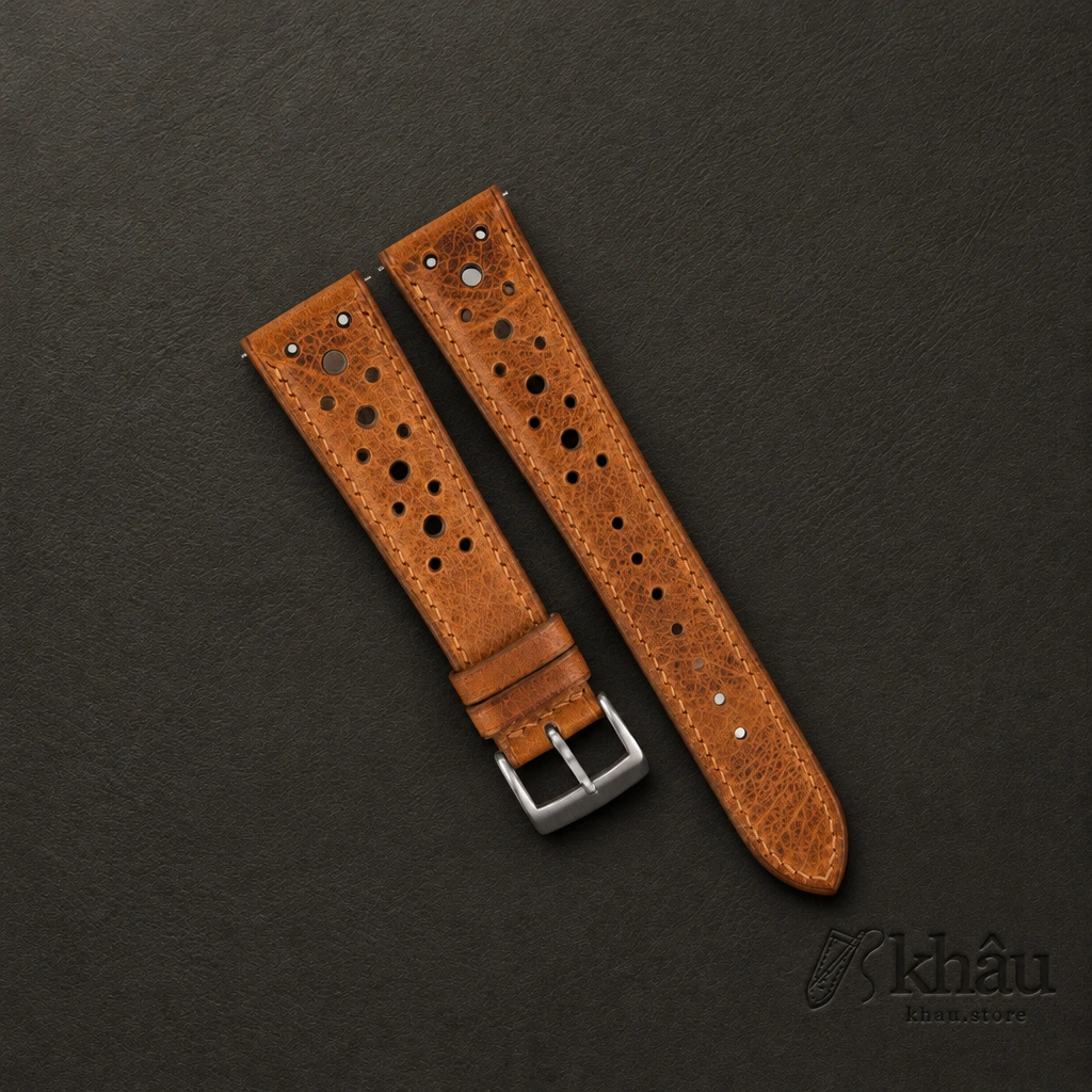 Rally Golden Brown Badalassi Carlo Waxed Leather Watch Strap — front view