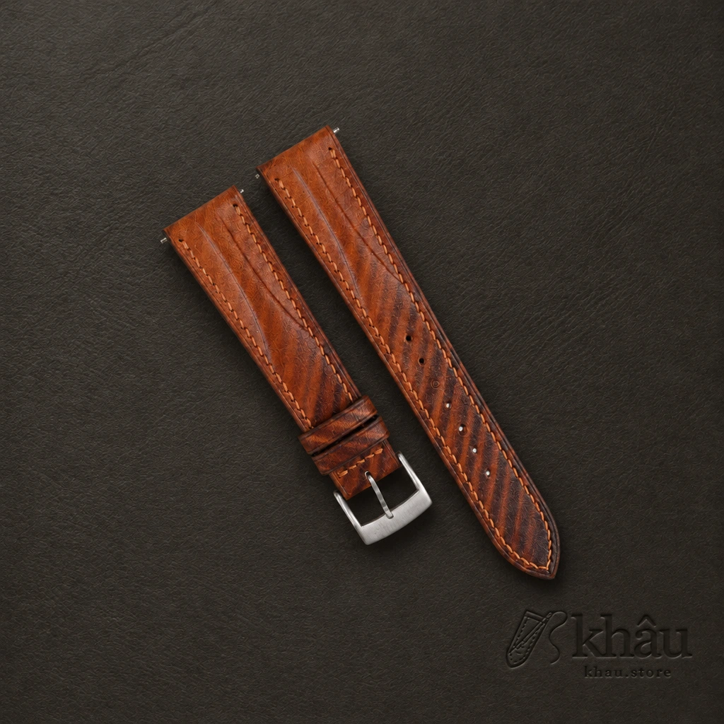 Patina Brown Slash Vachetta Leather Watch Strap — front view