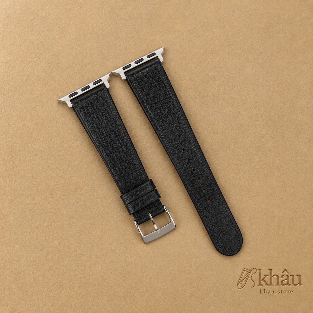Micro Stitch Black Peccary Leather Apple Watch Band — front view