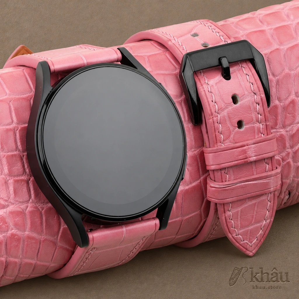 Pink Alligator Leather Samsung Watch Band — front view