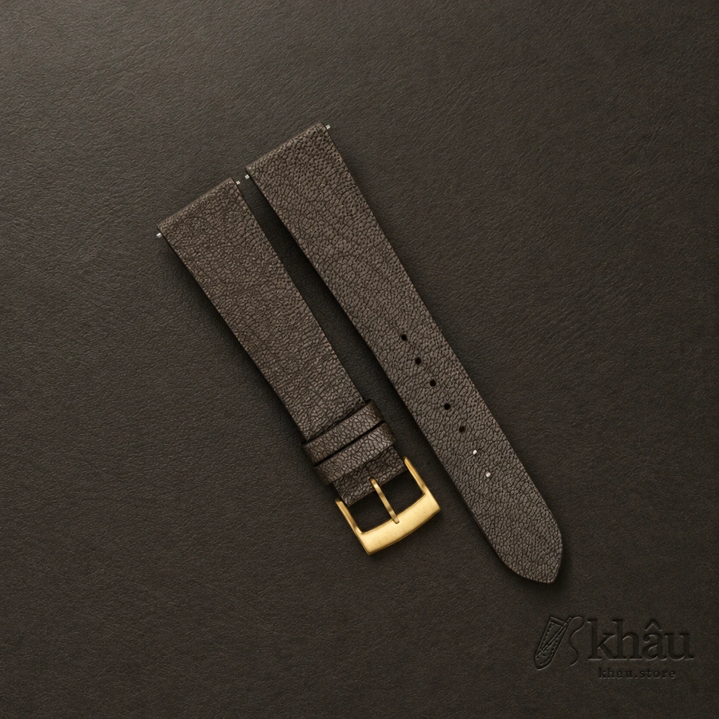 Vintage Brown Alran Fat Nat Cherve Goat Leather Watch Strap — front view