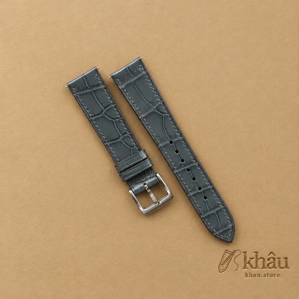 Stone Grey Alligator Leather Watch Strap — front view