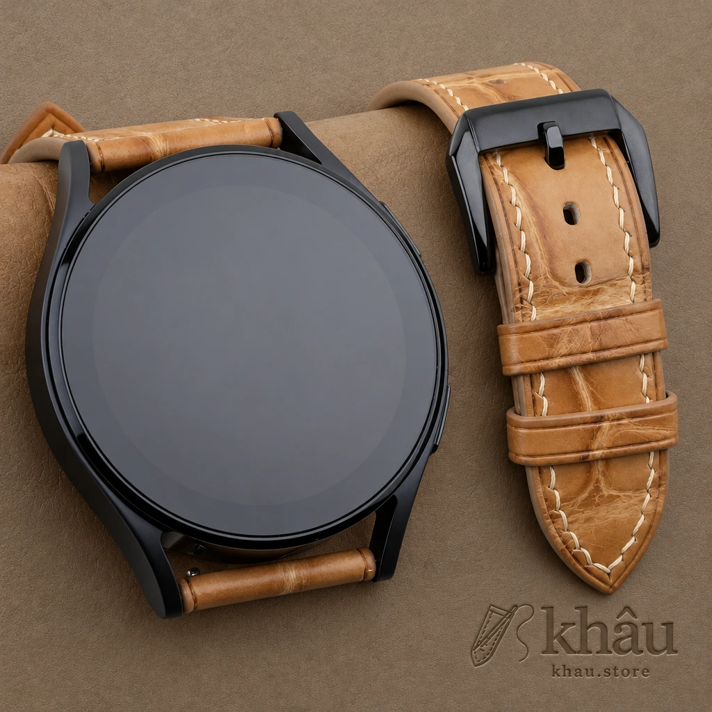 Patina Light Natural Alligator Leather Samsung Watch Band — front view
