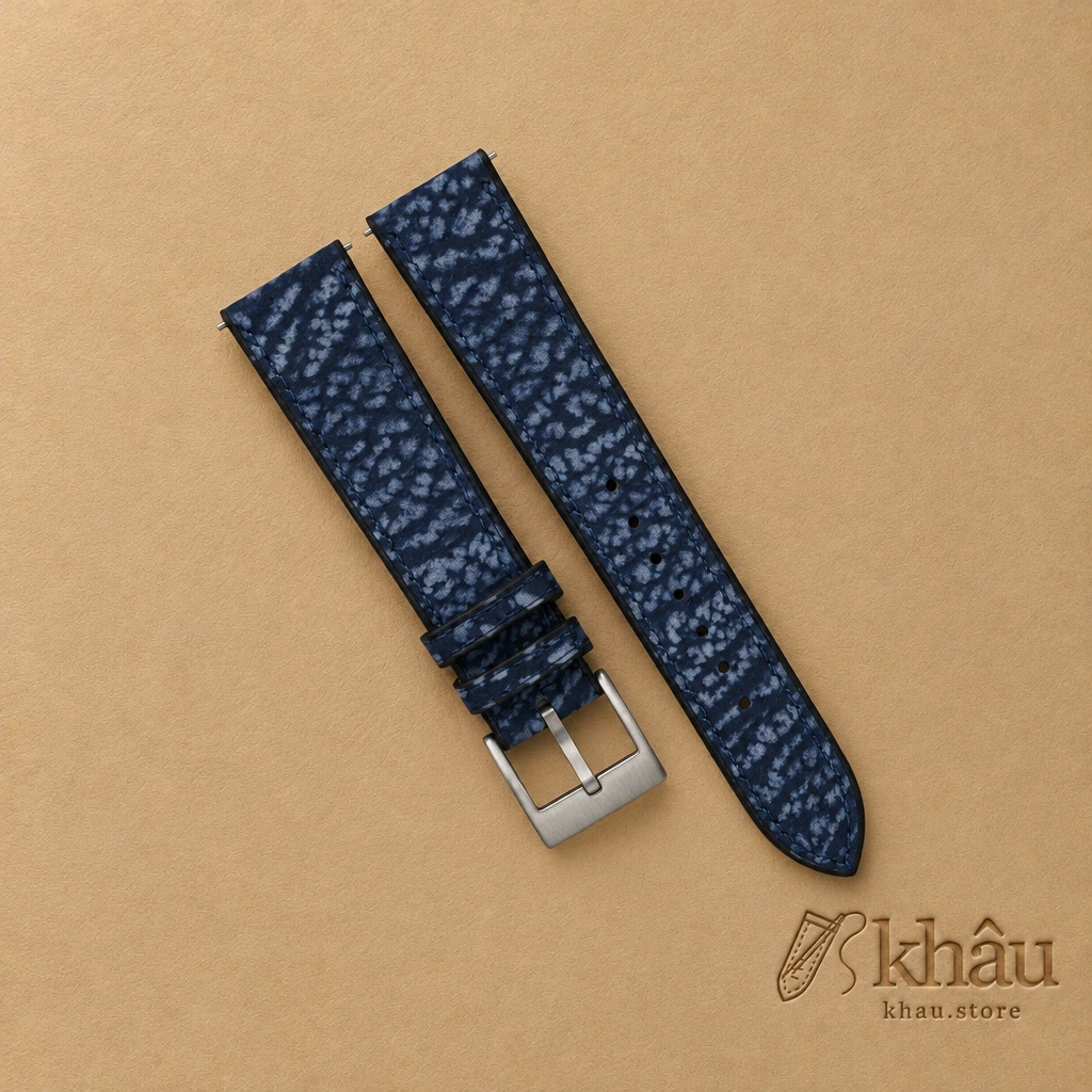 Dark Blue Shark Leather Watch Strap — front view