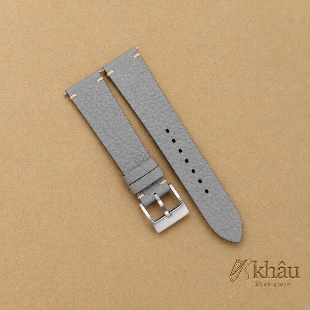 Vintage Grey Togo Leather Side-Stitch Watch Strap — front view