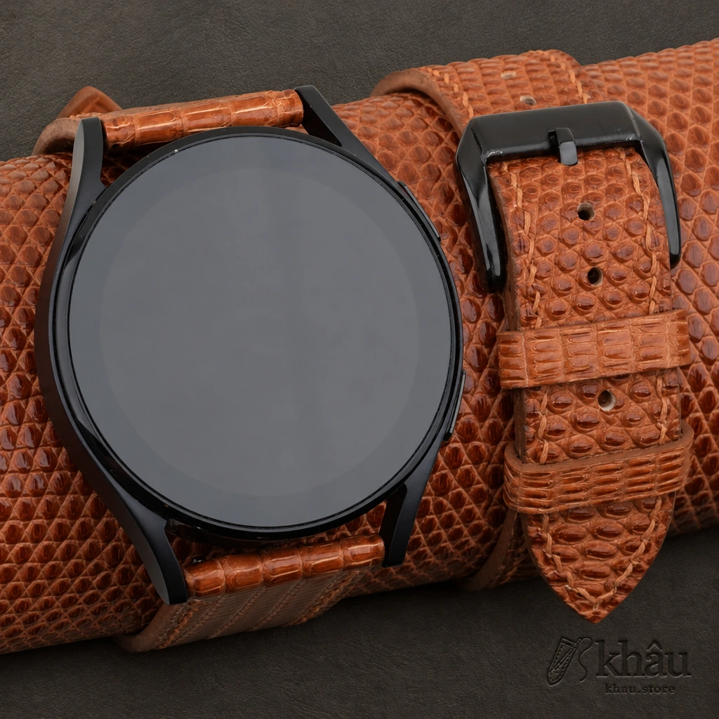 Brown Lizard Leather Samsung Watch Band — front view