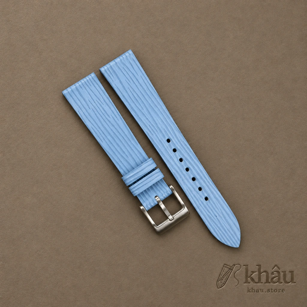 Light Blue Calfskin Watch Strap – Waves Texture — front view
