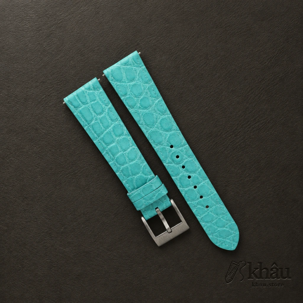 Vintage Turquoise Alligator Round Scales Leather Watch Strap — front view
