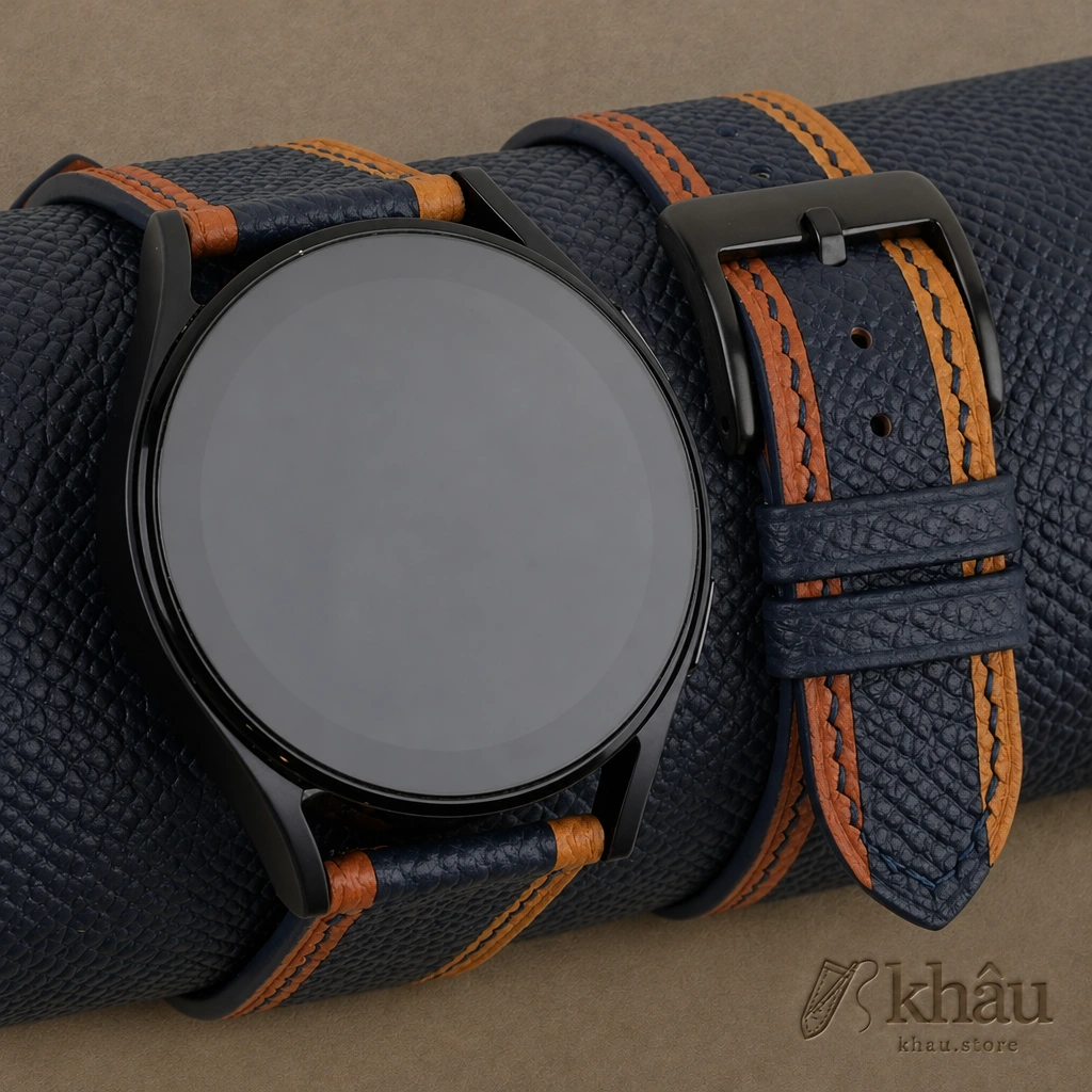 Tricolor Navy Epsom Leather Samsung Watch Band — front view