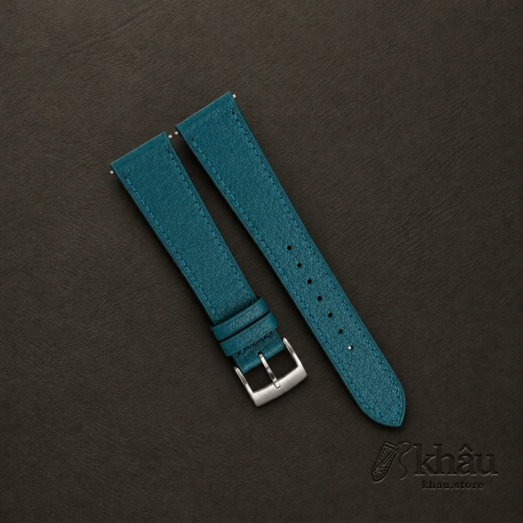 Aqua Blue Alran Chevre Leather Watch Strap — front view