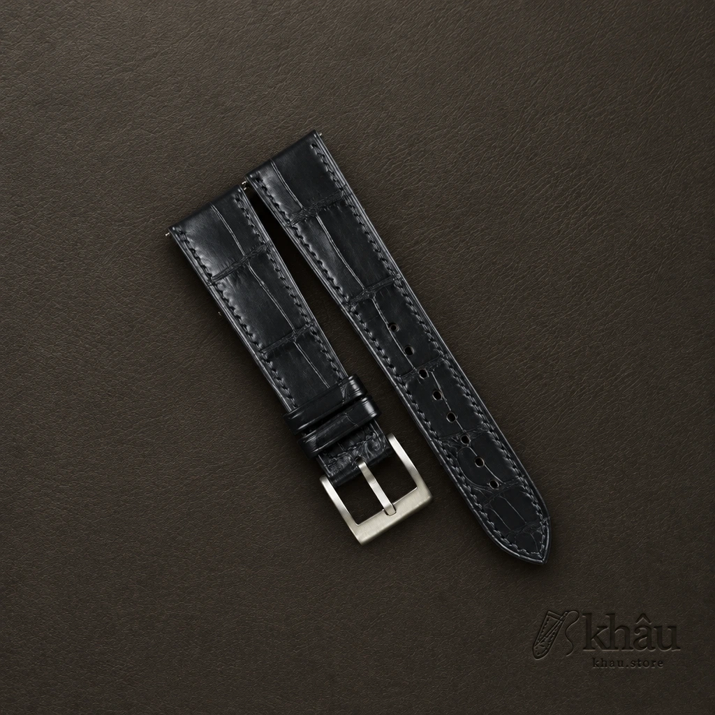 Midnight Blue Alligator Leather Watch Strap — front view