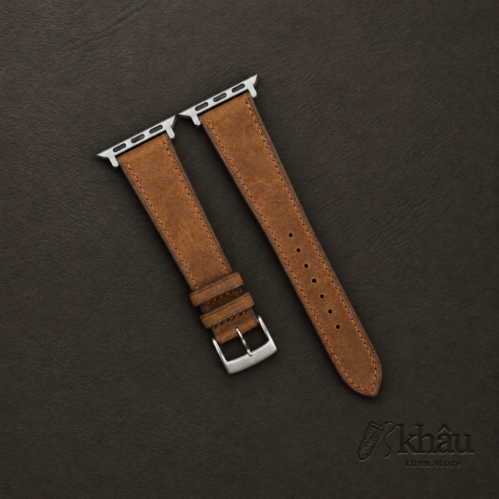 Spanish Brown Crazy Horse Leather Apple Watch Band — front view