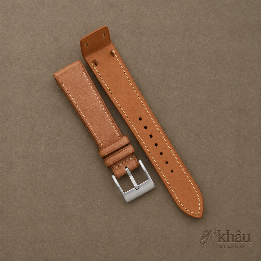 Beige Babele Leather Fixed Bars Watch Strap — front view