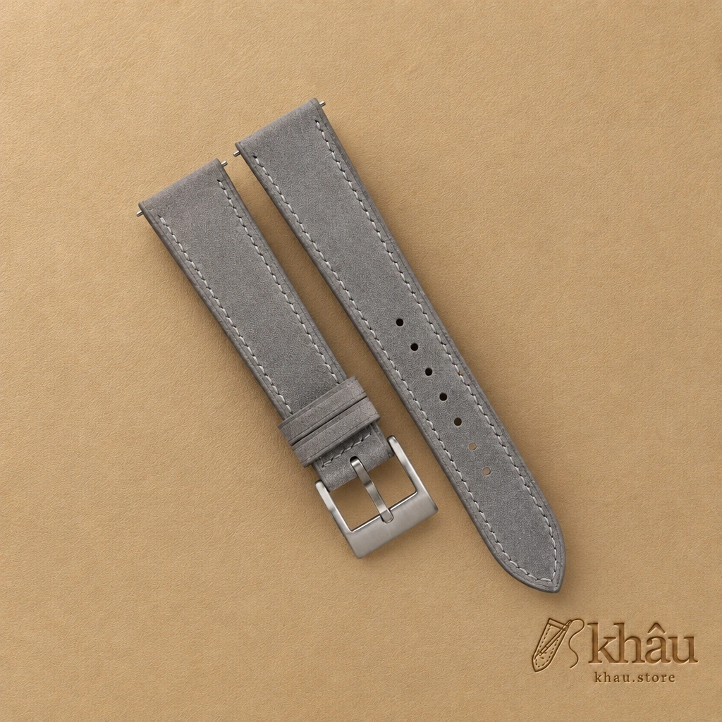 Grey Nubuck Leather Watch Strap — front view