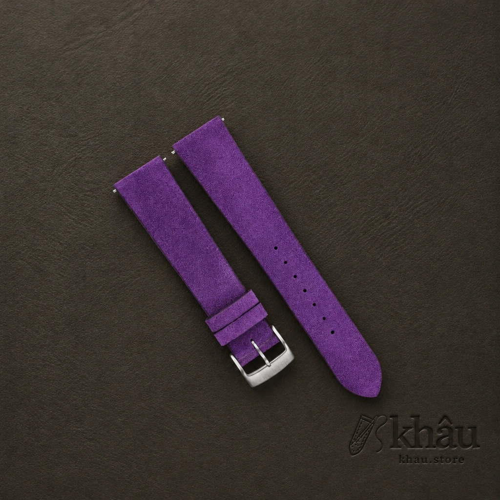 Vintage Purple Suede Leather Watch Strap — front view