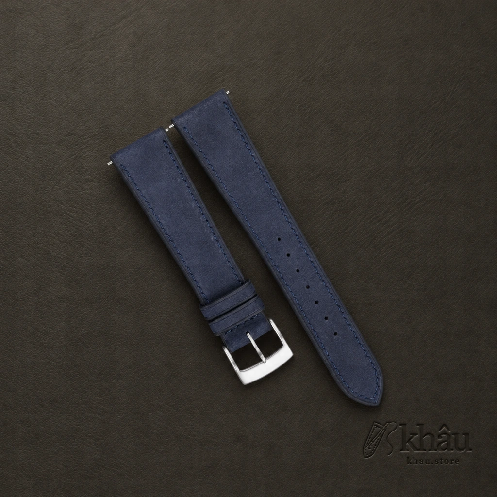 Blue Crazy Horse Leather Watch Strap — front view