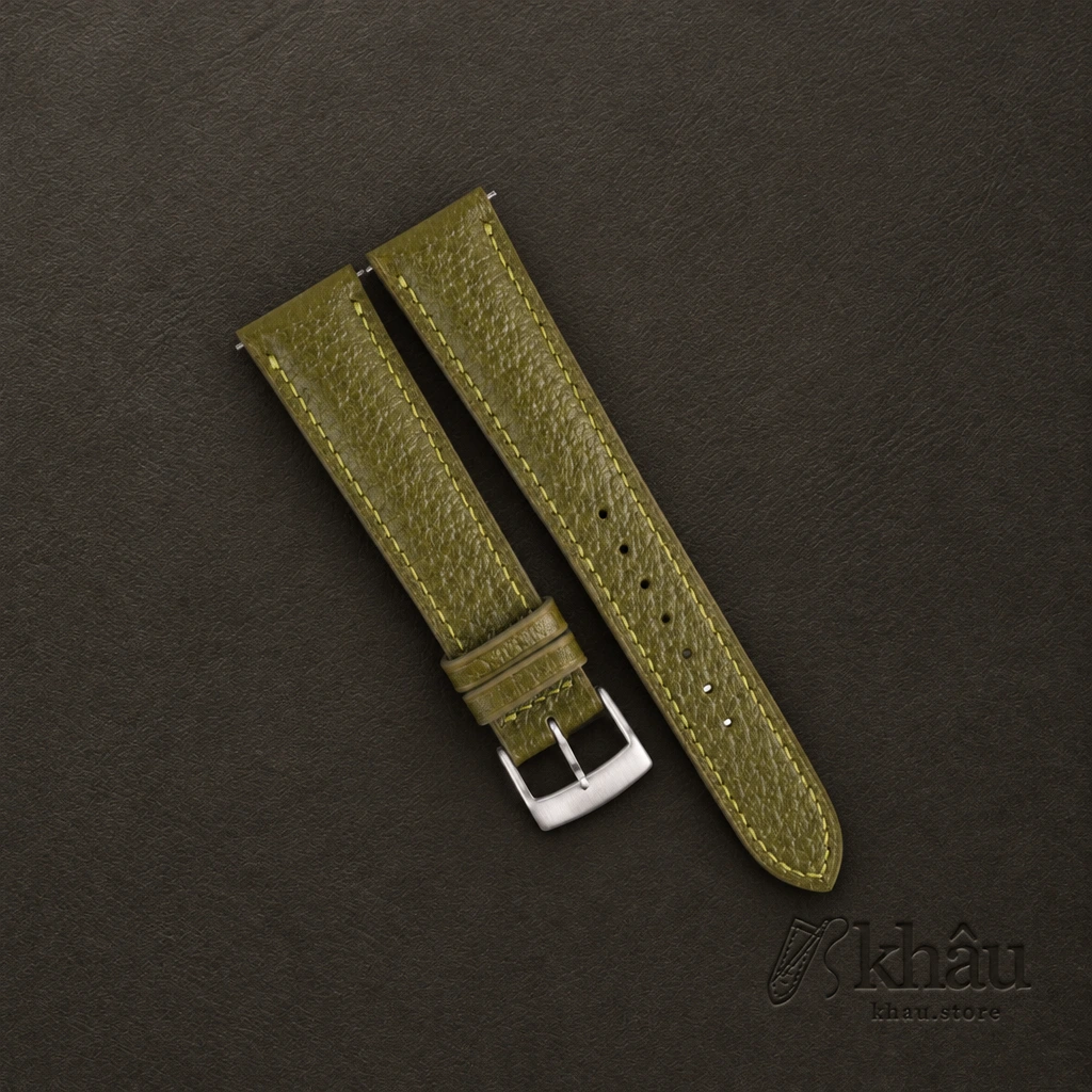 Padded Light Olive Peccary Leather Watch Strap — front view