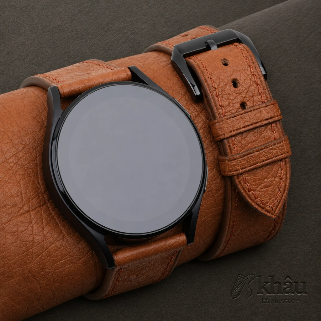 Brown Ostrich Leather Samsung Watch Band — front view