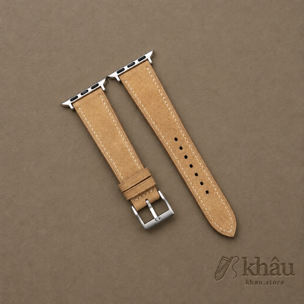 Light Brown Suede Leather Apple Watch Band — front view