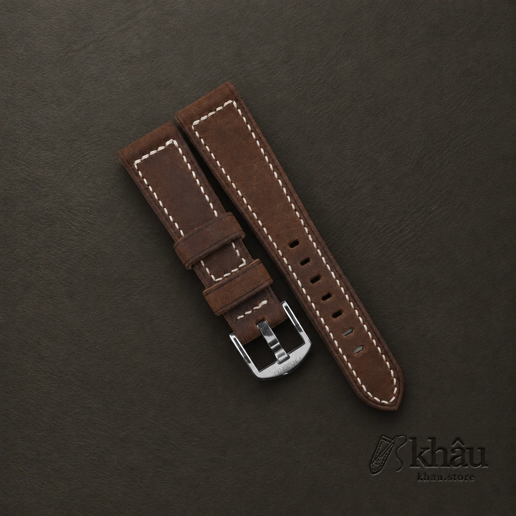 Coffee Crazy Horse Leather Strap for PAM Watch — front view