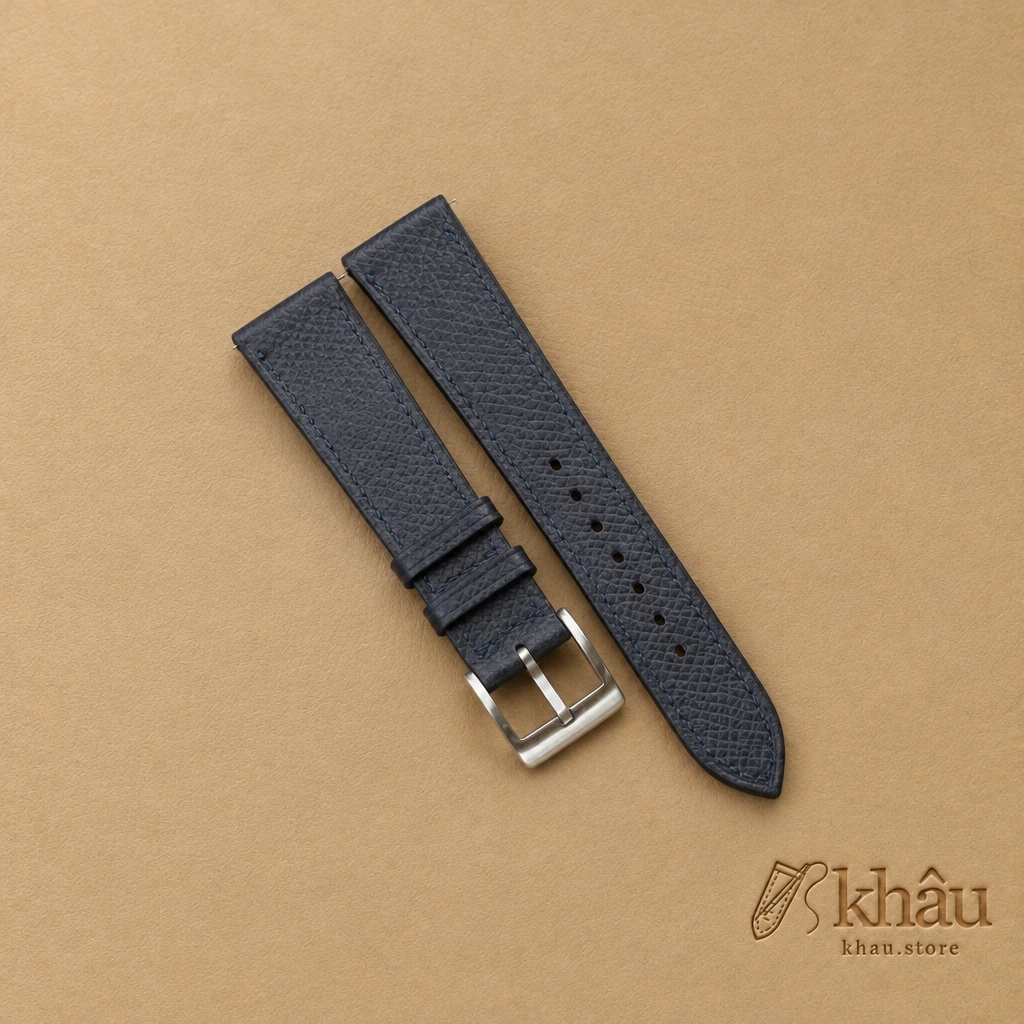 Navy Epsom Leather Watch Strap — front view