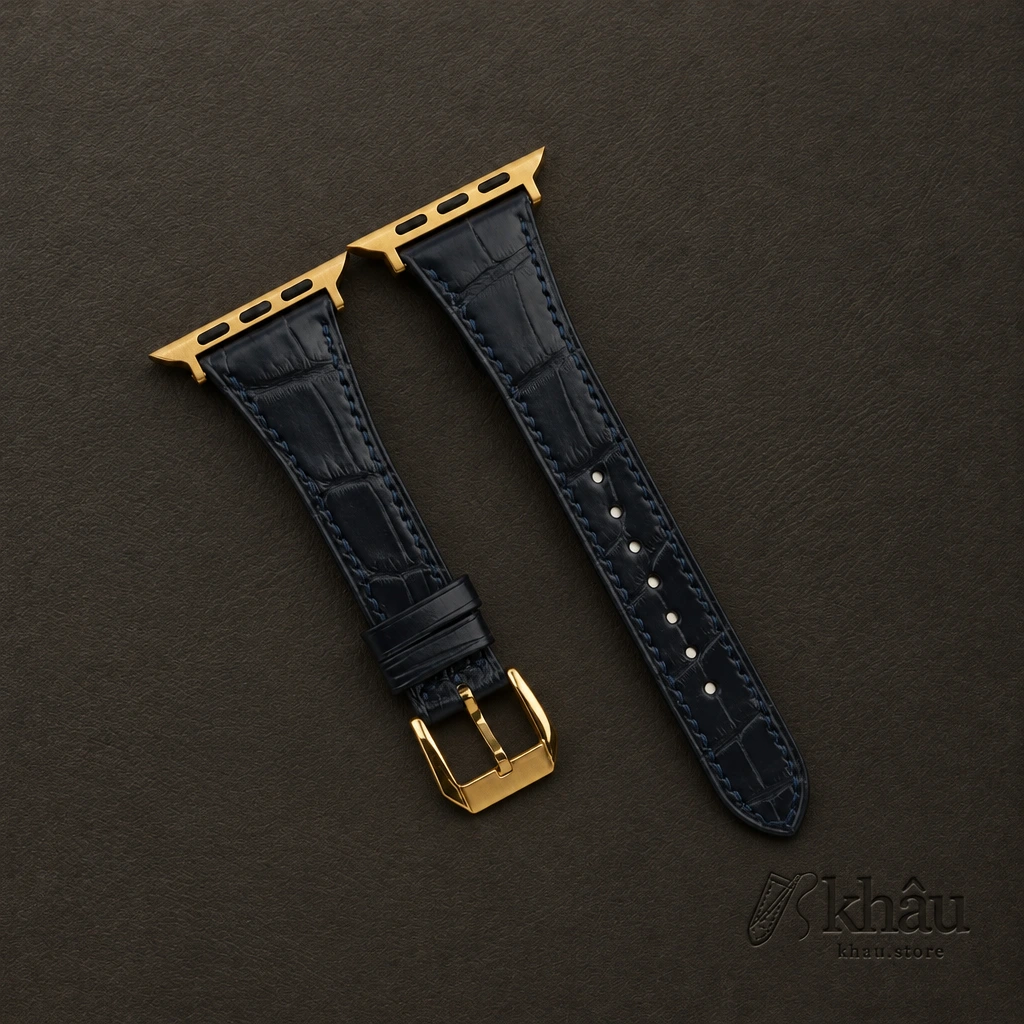 Slim Midnight Blue Alligator Leather Apple Watch Band — front view