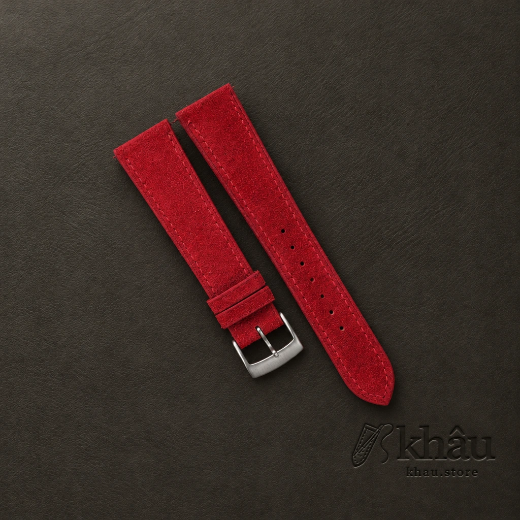 Red Suede Leather Watch Strap — front view