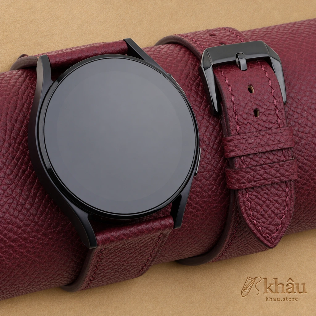 Burgundy Epsom Leather Samsung Watch Band — front view