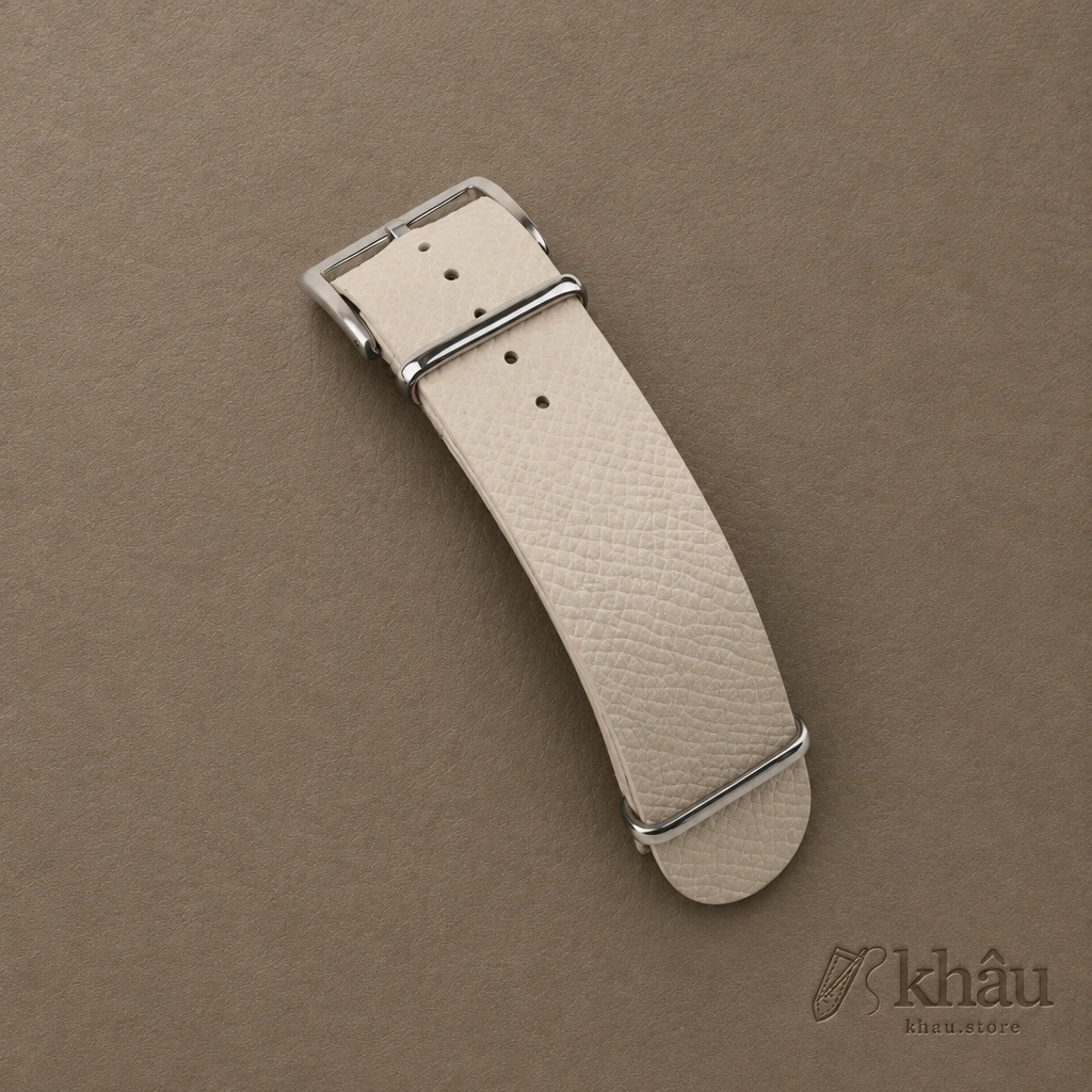 NATO Pearl White Epsom Lining Turquoise Epsom Leather Watch Strap — front view
