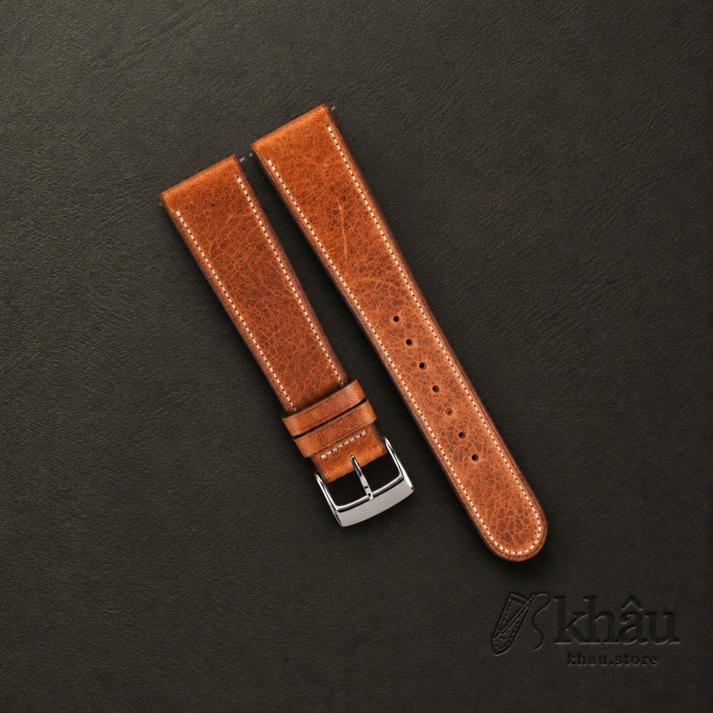 Micro Stitch Golden Brown Waxed Badalassi Carlo Leather Watch Strap — front view