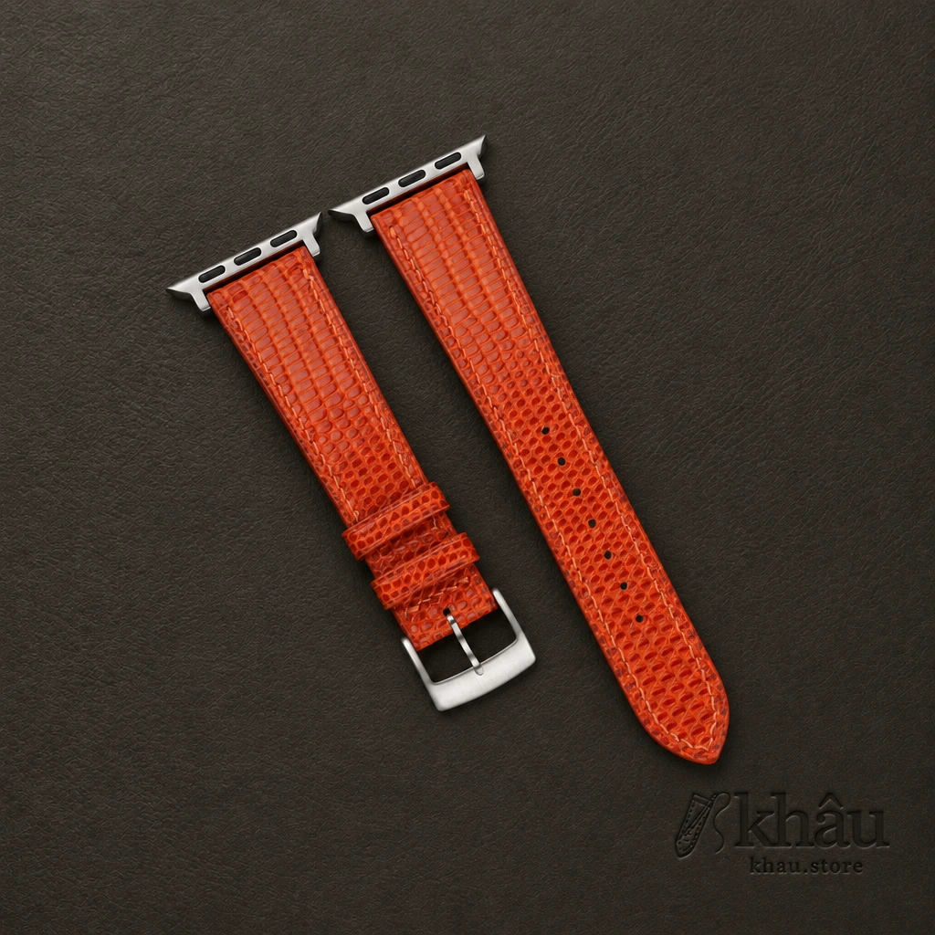 Orange Lizard Leather Apple Watch Band — front view