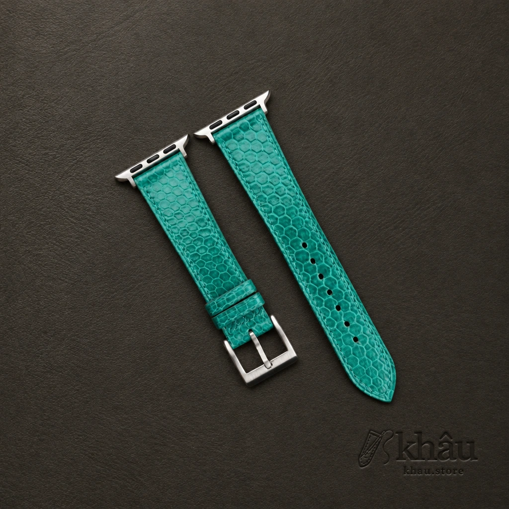 Green Snake Sea Leather Apple Watch Band — front view