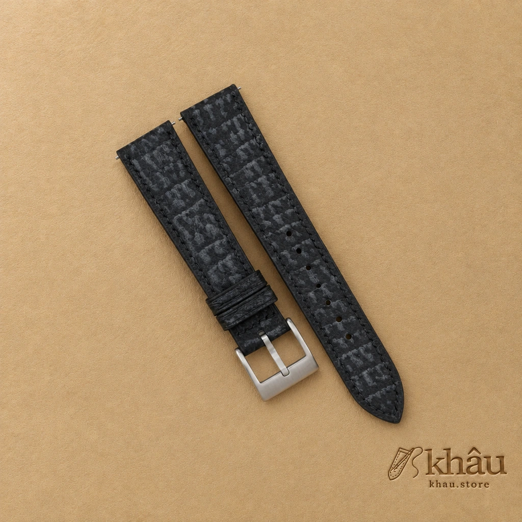 Black Shark Leather Watch Strap — front view