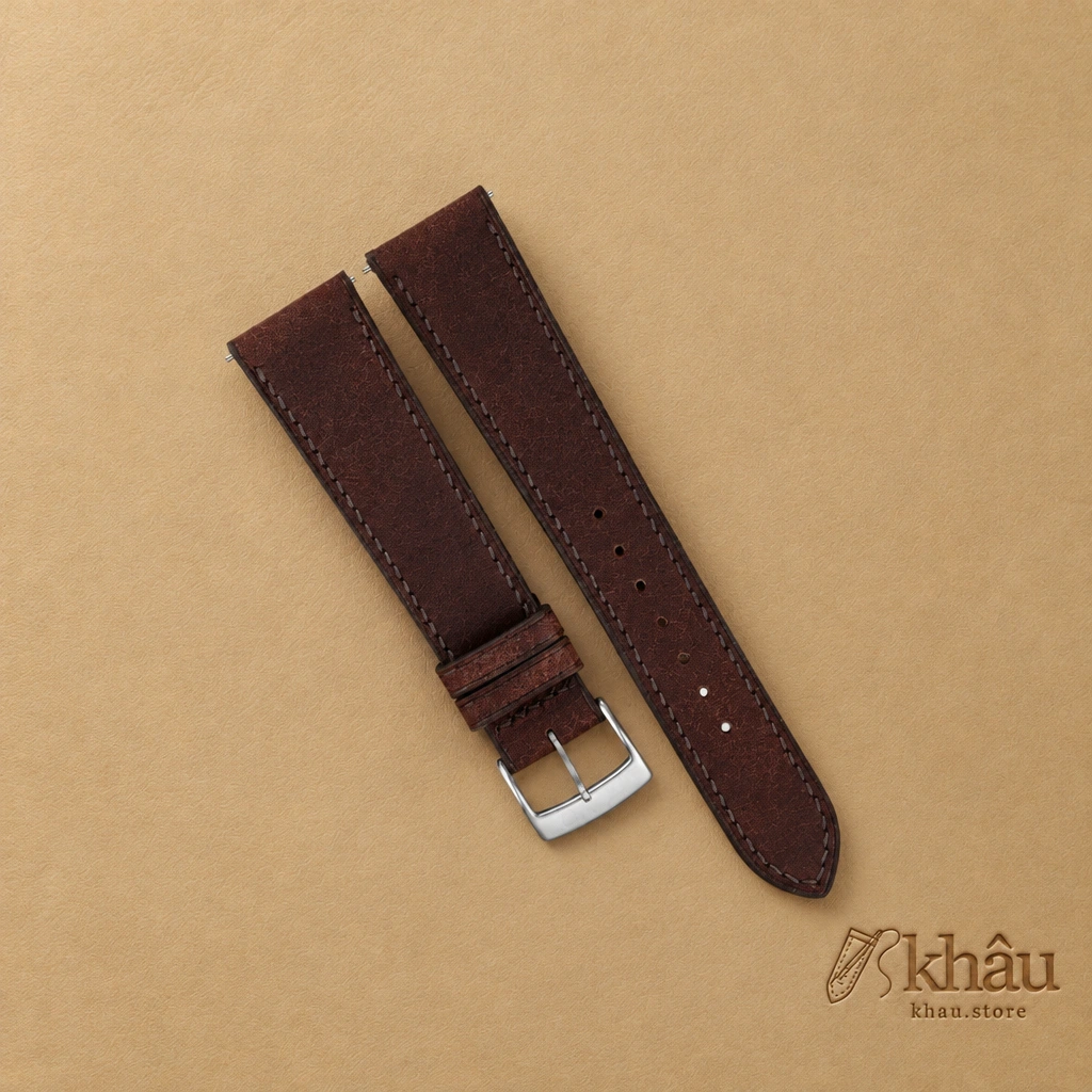 Dark Brown Pueblo Badalassi Carlo Leather Watch Strap — front view