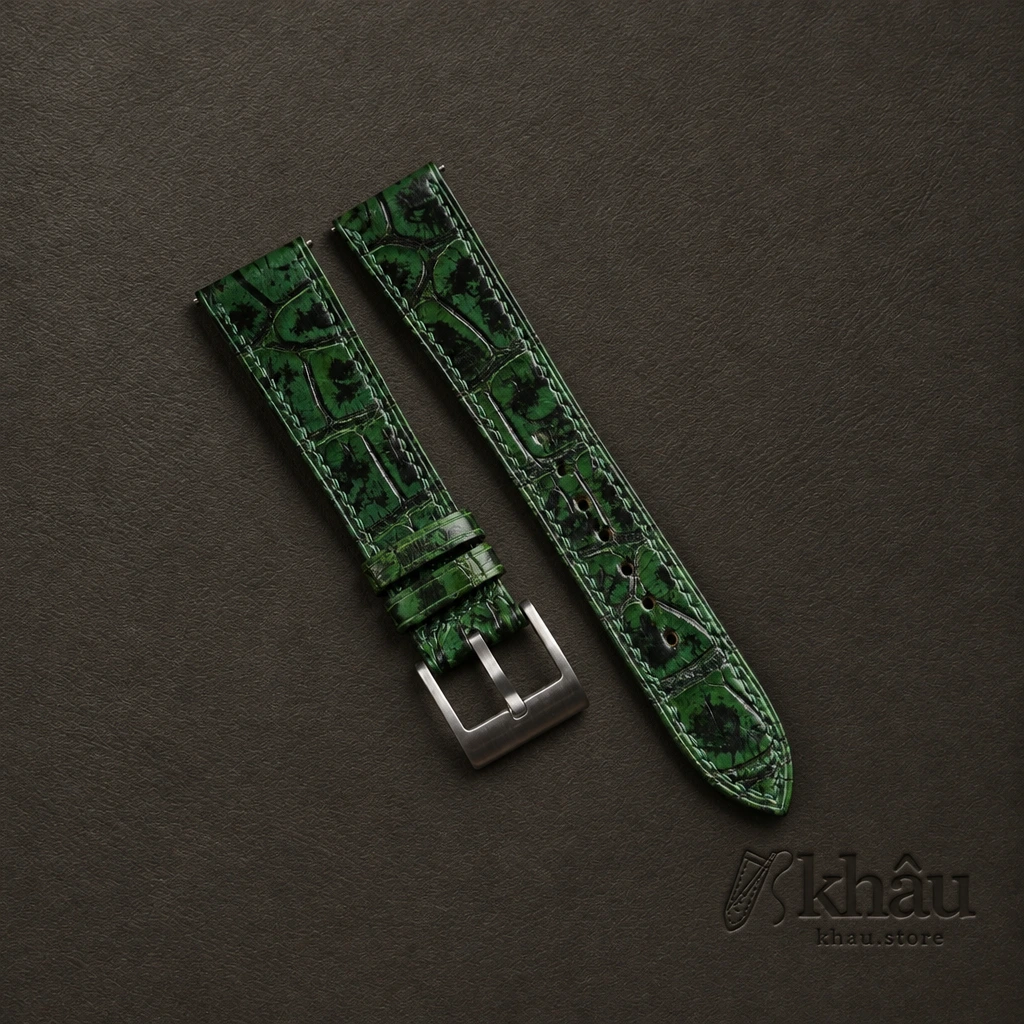 Patina Green Alligator Leather Watch Strap — front view