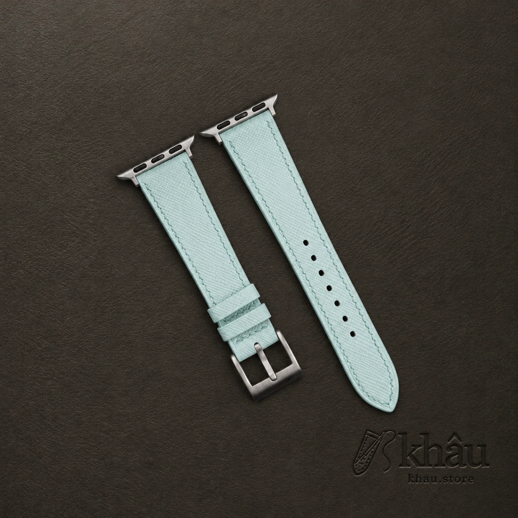 Turquoise Saffiano Leather Apple Watch Band — front view