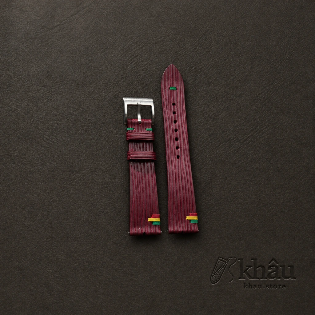 Red Calfskin Leather Portugal Flag Watch Strap — front view
