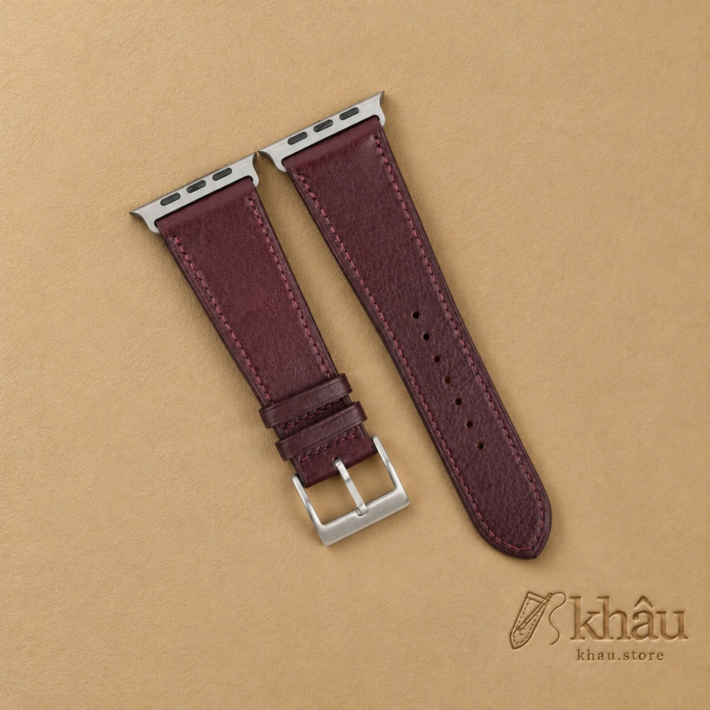 Dark Burgundy Box Calf Leather Apple Watch Ultra Band — front view
