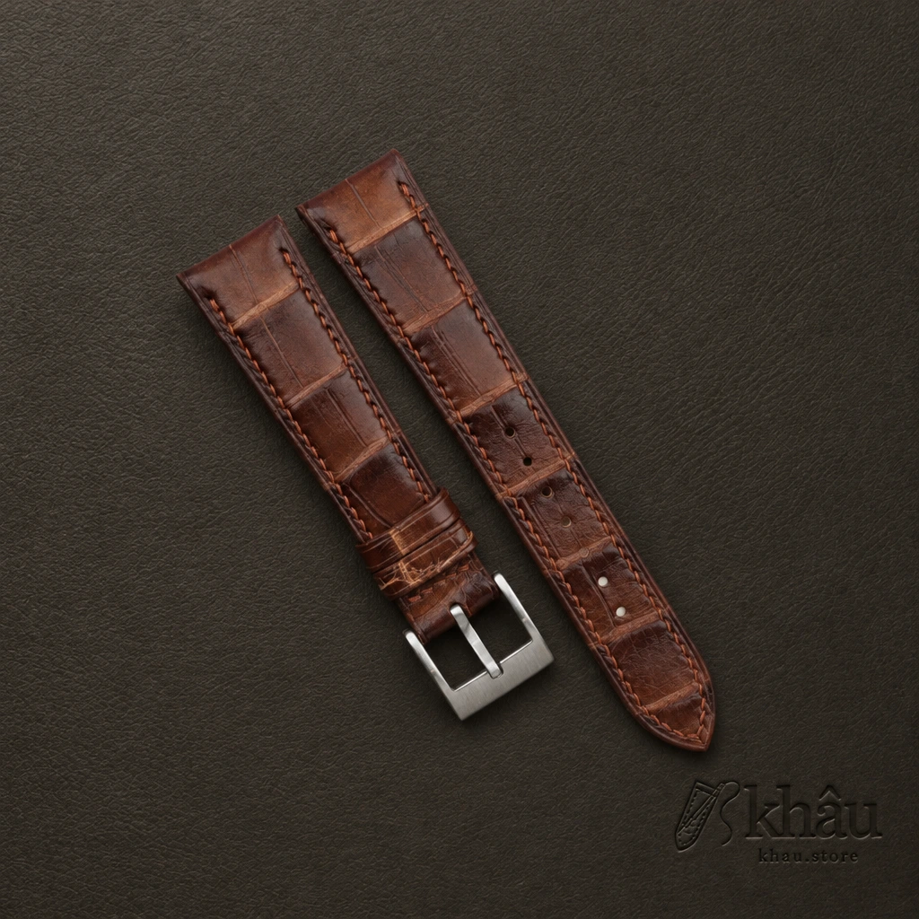 Patina Acorn Alligator Leather Watch Strap — front view